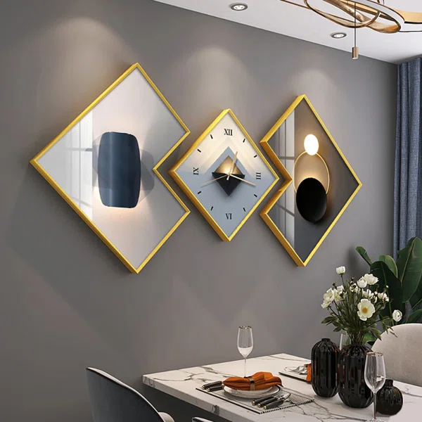 3Pcs+Modern+Geometric+Wall+Clock+Decor+Set+Canvas+Painting+Wall+Clocks+With+Gold+Frame (4)
